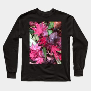 The Forest Floor of Red and Green Holiday Leaves Long Sleeve T-Shirt